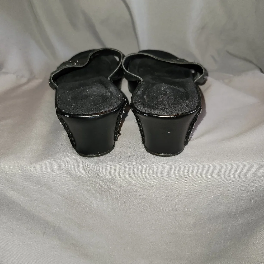 Leather Sandals 8M Black Slip On Shoes - Picture 2 of 5